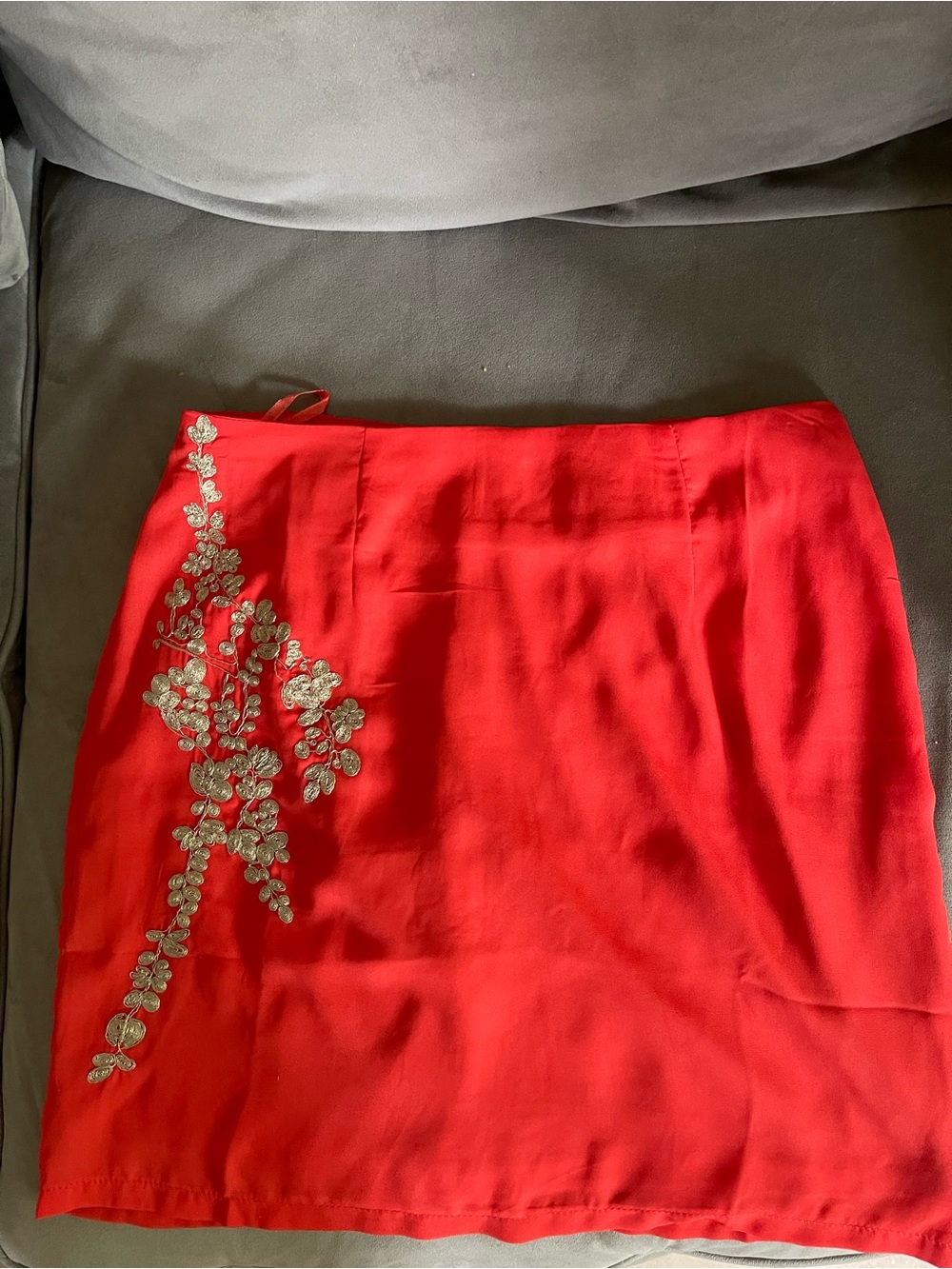 Ya Los Angeles Red Mini Skirt with Gold Floral Applique